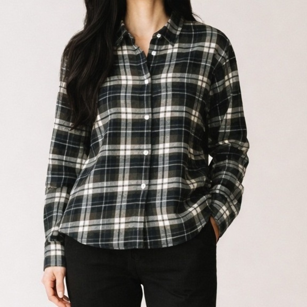 Jenni‎ Kayne Classic Plaid Flannel Shirt Brown Black Cotton Size Small